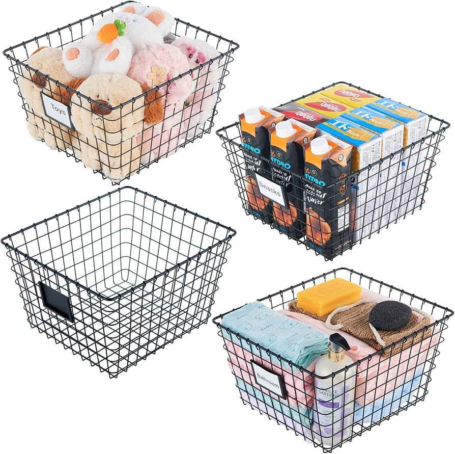 JUNCHU CHERRY 4 Pack\u3010Extra Large\u3011 Wire Handmade Storage Basket for Organizing Household... | Amazon (US)