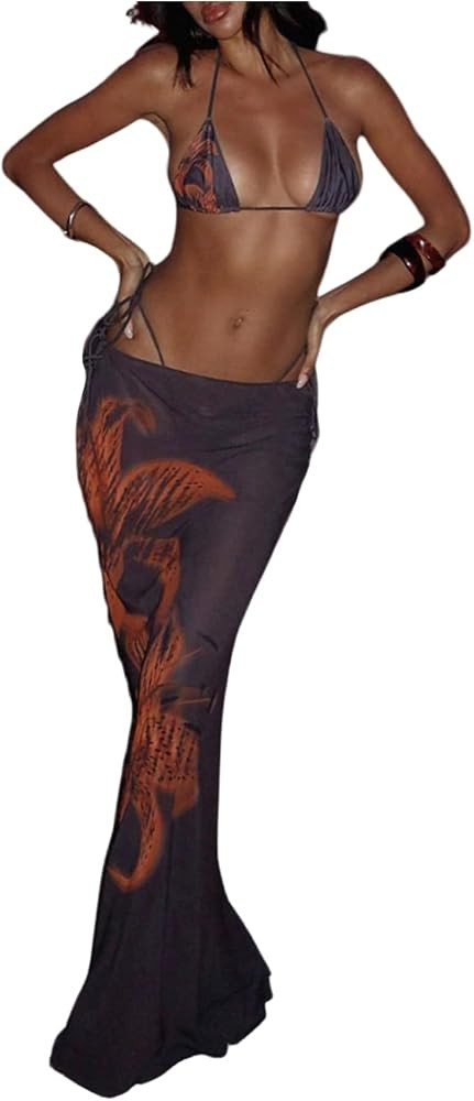 Milumia Women's 3 Piece Tropical Floral Print Swimsuit Triangle Halter Bikini Sets with Cover Up ... | Amazon (US)