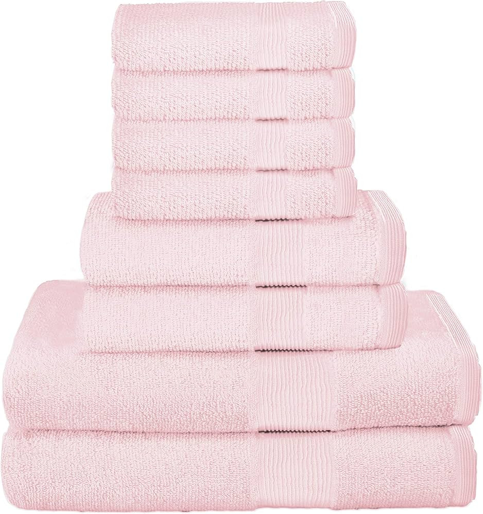 Elvana Home 8 Piece Towel Set 100% Ring Spun Cotton, 2 Bath Towels 27x54, 2 Hand Towels 16x28 and... | Amazon (US)