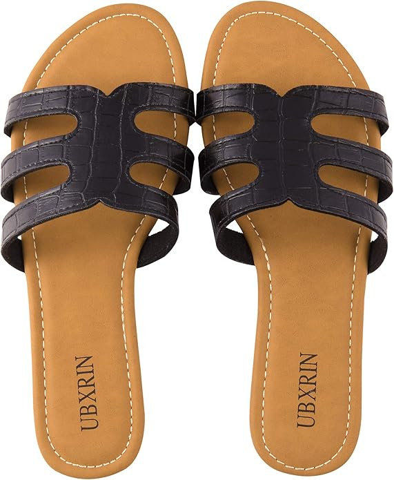 UBXRIN Women's Slide Flat Sandals with Rhinestones Open Toe for Summer | Amazon (US)