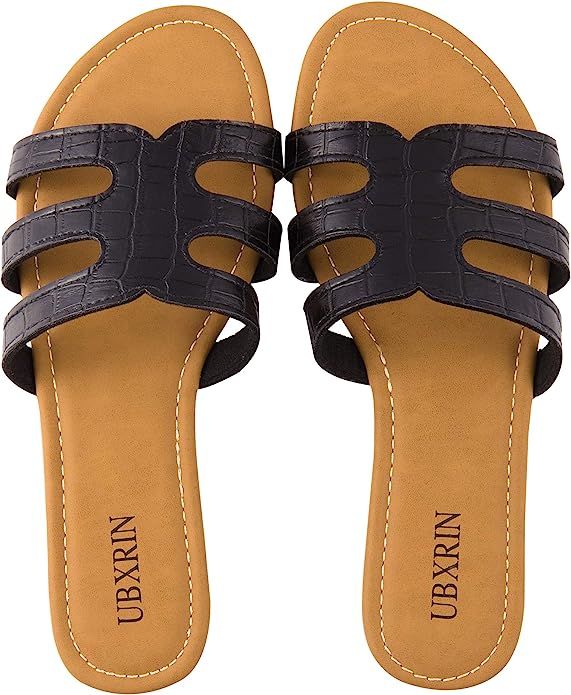 UBXRIN Women's Slide Flat Sandals with Rhinestones Open Toe for Summer | Amazon (US)