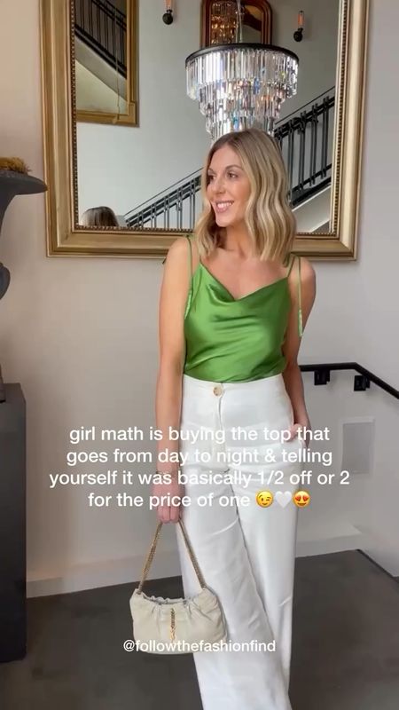 And that’s on girl math! Seriously though, I’ve gotten so much use out of this green silk cami. If you break down the cost per wear it basically pays for itself! 💚 Here at Follow The Fashion Find I am ALL about making smart financial decisions when it comes to fashion. I believe in investing in high-quality pieces without breaking the bank! Comment SHOP below to receive a DM with the link to shop this post on my LTK ⬇ https://liketk.it/4GIwx

The perfect outfit to take you from day to night. ✨ #ltkstyletip #ltksalealert #ltkover40