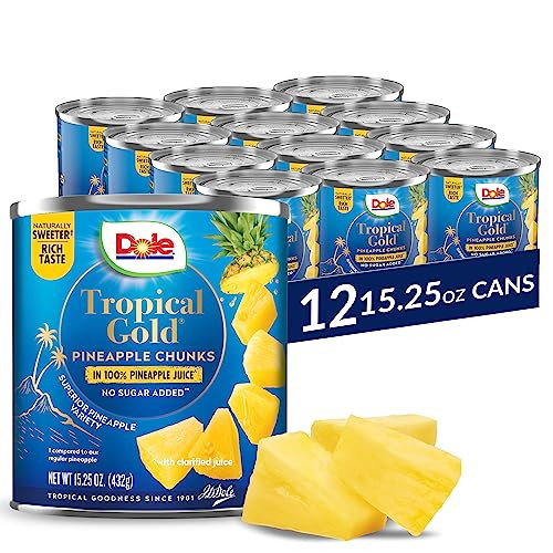Dole Canned Fruit, Tropical Gold Pineapple Chunks in 100% Pineapple Juice, Gluten Free, Pantry Staples, No Sugar Added, 15.25 Oz, 12 Count | Amazon (US)