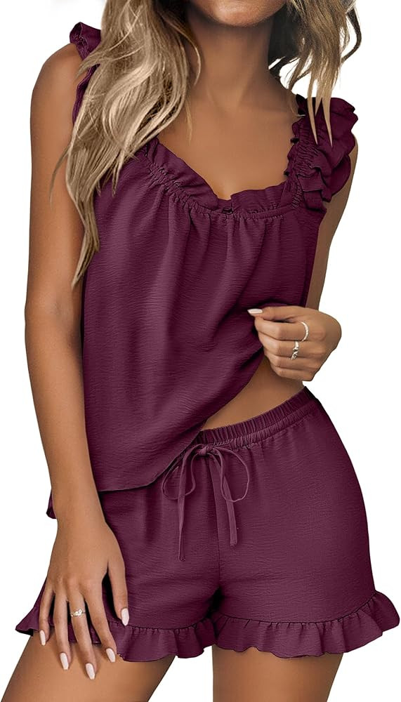 ANRABESS Womens Summer Lounge Set 2 Piece Outfits Ruffle Tank Top and Shorts Set 2026 Beach Vacat... | Amazon (US)
