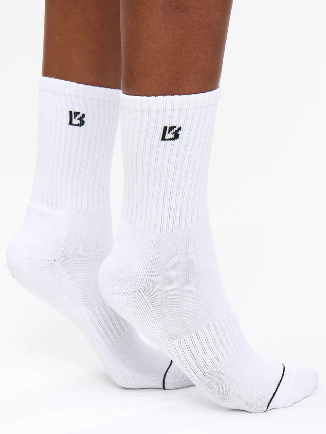 3 Pack Full Crew Socks - White | Buffbunny