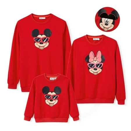 Disney Mickey Mouse Mens Sweatshirts Family Matching Sets 3D Sunglass Applique Crewneck Sweatshirts | Walmart (US)