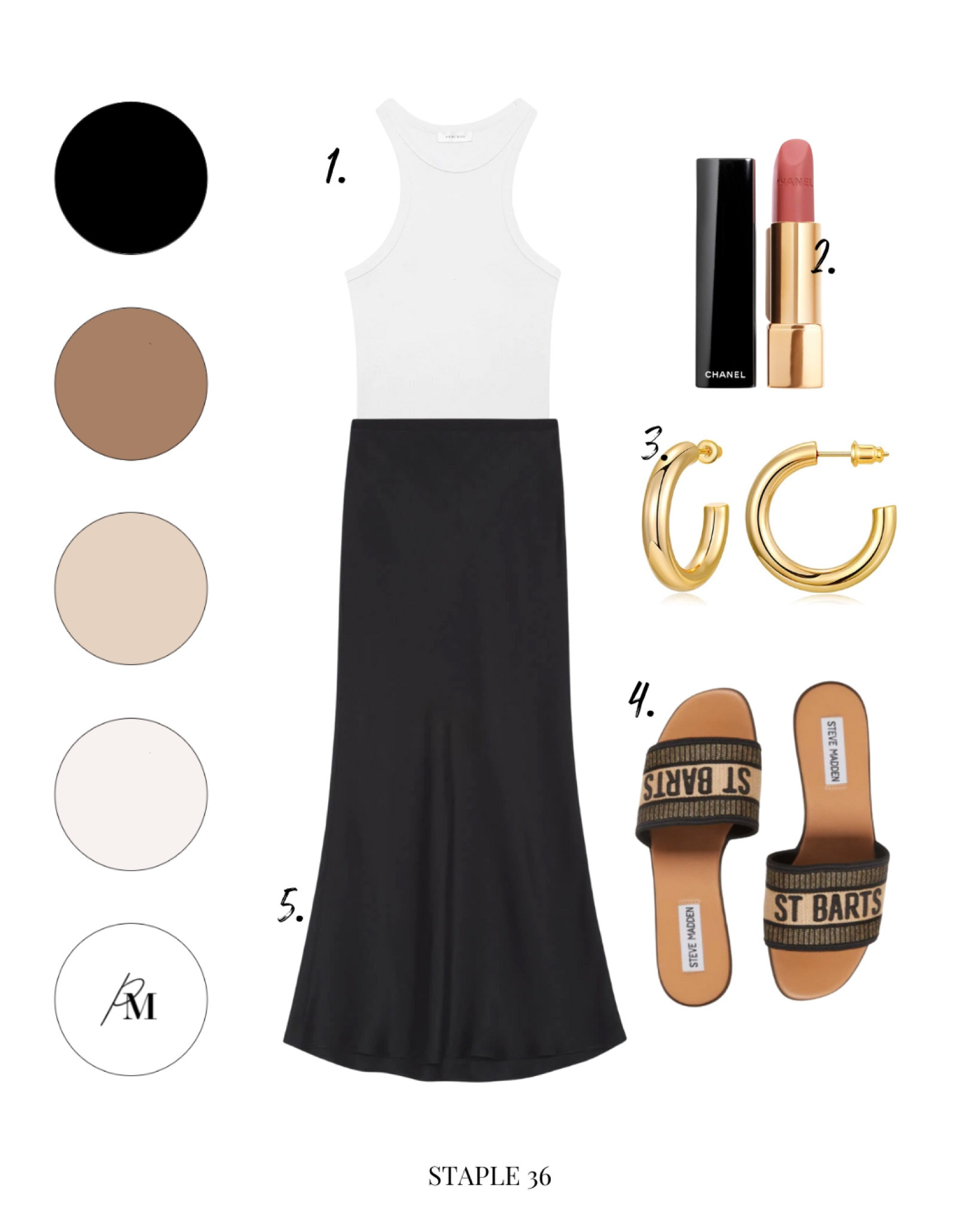 anine bing tank
anine bing satin skirt 
chanel lipstick 
gold hoop earring 
steve madden knox sandal 

#LTKSeasonal #LTKstyletip #LTKFind