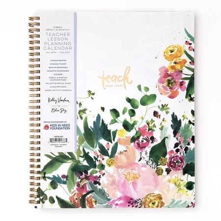 Blue Sky Kelly Ventura 2026-2027 Weekly and Monthly Academic Year Teacher Lesson Planner Calendar, July 2026 - June 2027, 8.5" x 11", Magnetic & Snap In Book Marks, Stickers, Summertime Brights | Walmart (US)