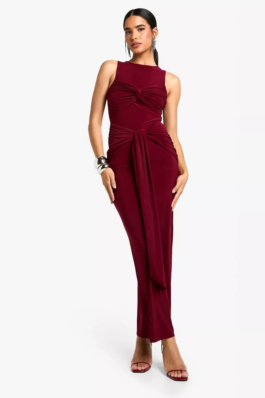 Ruched Twist Detail Racer Neck Maxi Dress | boohoo (US & Canada)