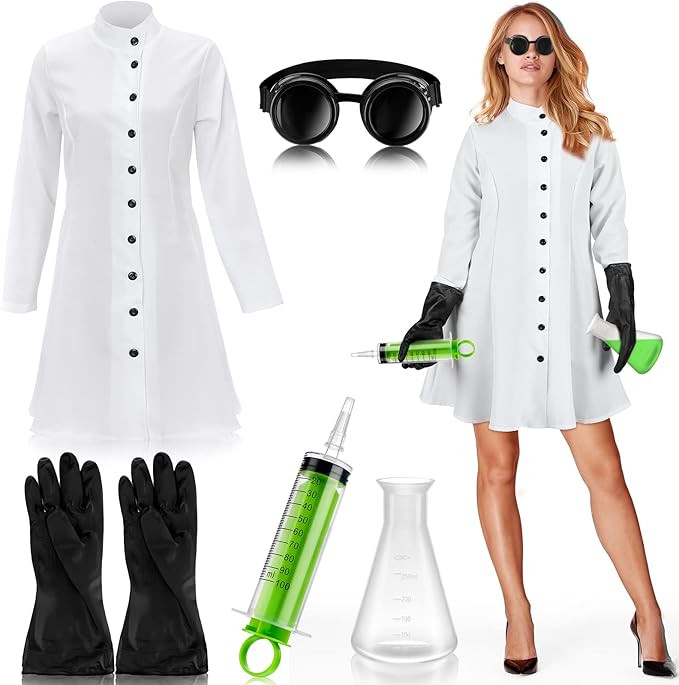 Jiuguva 5 Pcs Women's Mad Scientist Costume Scientist Lab Coat Set for Adult Women Halloween Cosp... | Amazon (US)