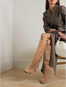Women's Knee High Suede Boots for Women Wide Calf Square Toe Stiletto Heels Tall Boots Pull On Hi... | Amazon (US)