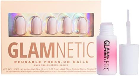 Glamnetic Creamer Press On Nails and Brush On Nail Glue | Neutral Ombre Short Round Nails | Mess ... | Amazon (US)