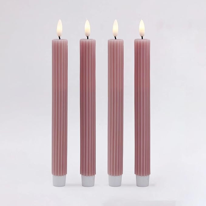 Real Wax LED Taper Candles, Most Realistic 10 Inches Pink Striped Flameless Candlesticks, with 3D... | Amazon (US)