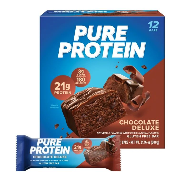 Pure Protein Bar, Chocolate Deluxe, 21g Protein, Gluten Free, 1.76 oz, 12 Ct | Walmart (US)