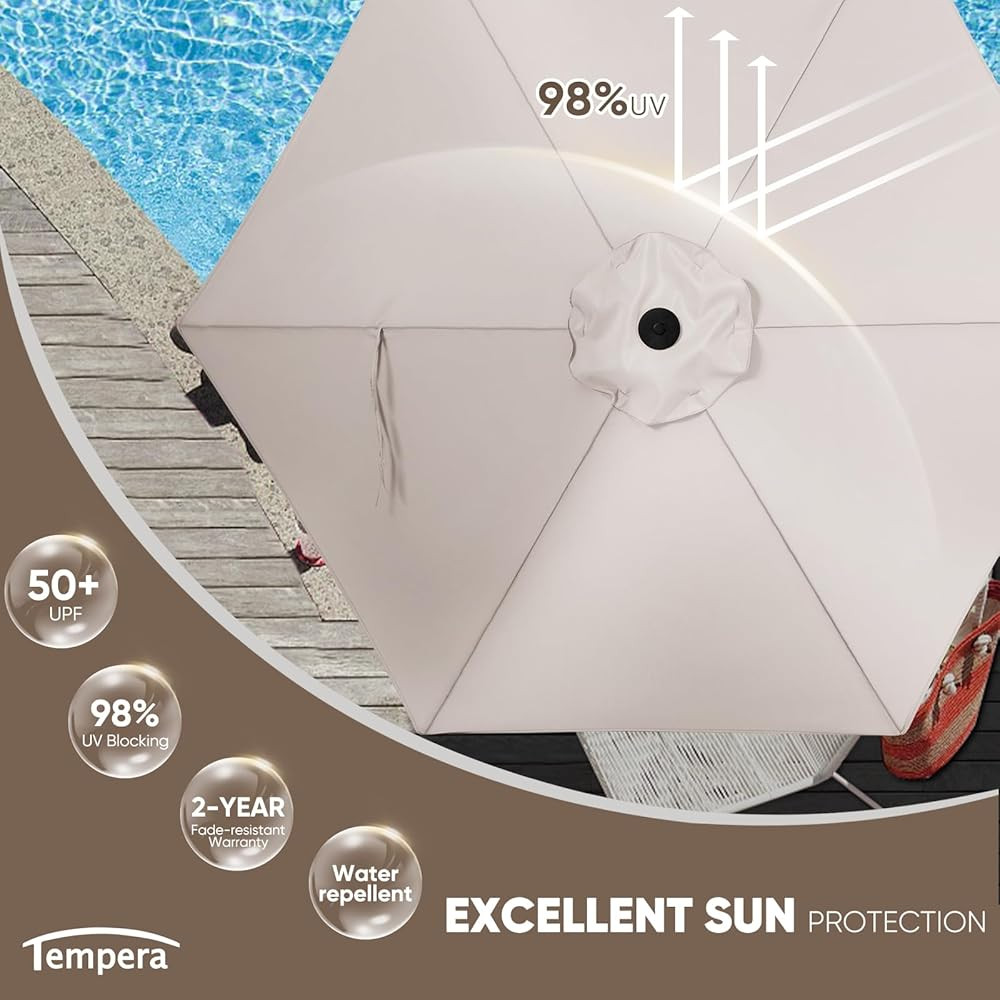 Tempera Patio Market Outdoor Table Umbrella with Push Button Tilt and Crank,Large Sun Umbrella wi... | Amazon (US)