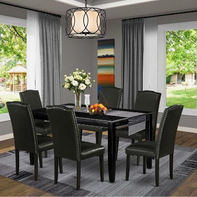 HomeStock DUEN7-BLK-69 7Pc Rectangular Dining Table And Six Chair Black | Target