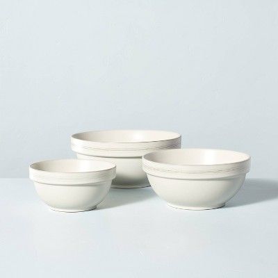 3pc Brim Stripe Stoneware Mixing/Serving Bowl Set Cream - Hearth & Hand™ with Magnolia | Target