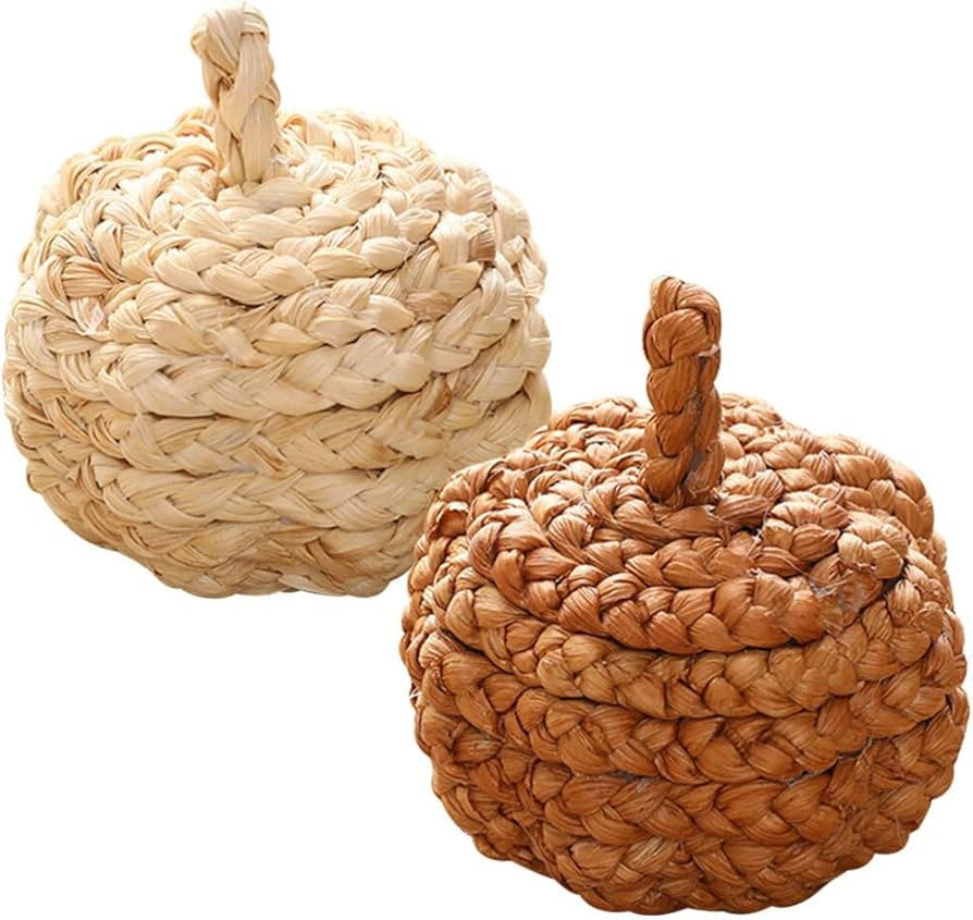 SUPVOX 2 Pcs Straw Woven Pumpkin Ornaments - Fall Thanksgiving Pumpkin Hanging Decor for Hallowee... | Amazon (US)