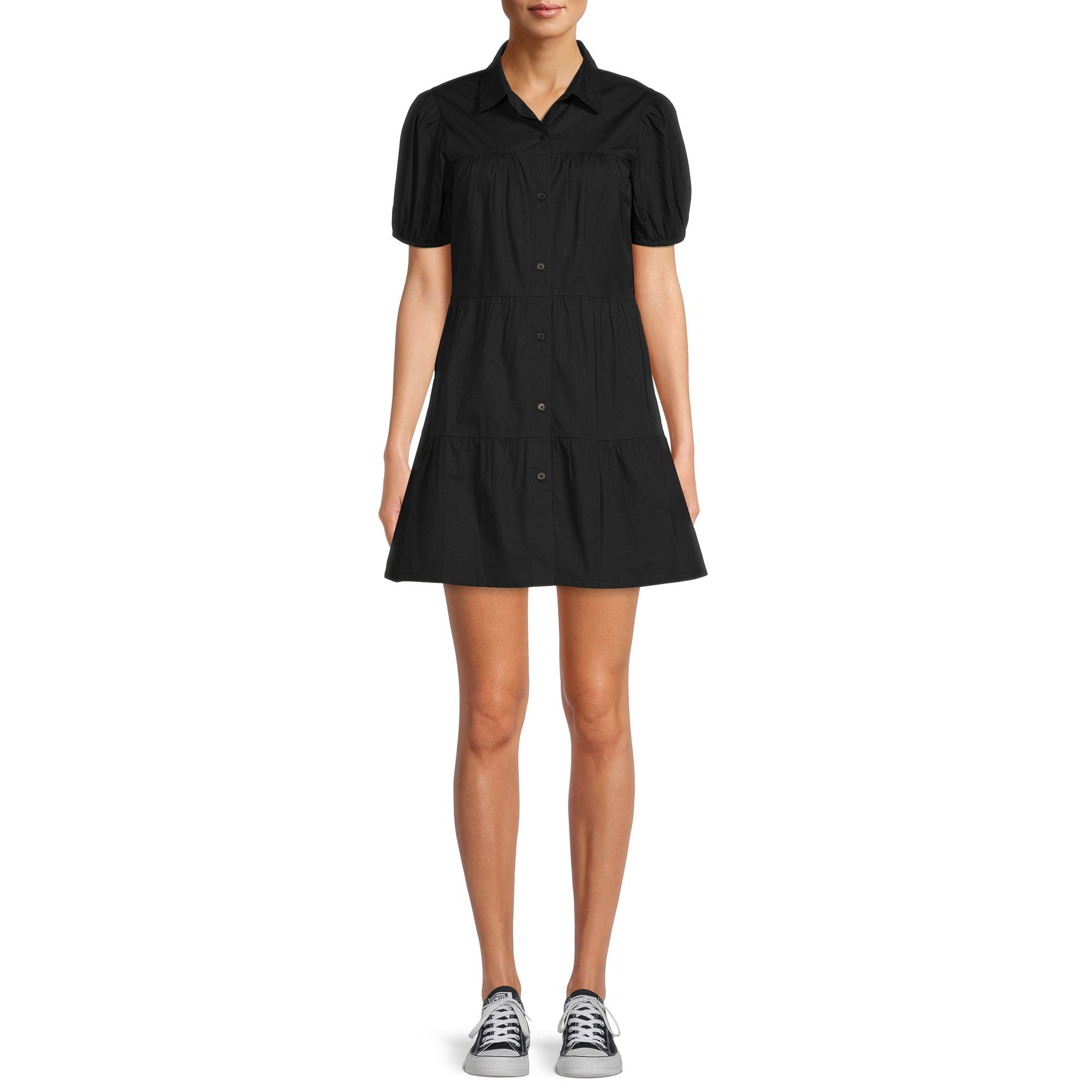 Derek Heart - Derek Heart Juniors' Tiered Button Down Poplin Dress - Walmart.com | Walmart (US)