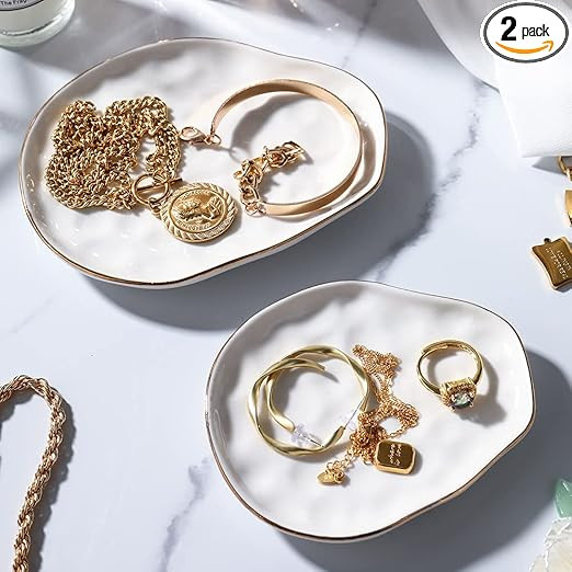 AISBUGUR Jewelry Dish Tray Set of 2 Large Capacity Trinket Dish for More Jewelry Ring Dish with B... | Amazon (US)