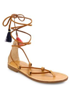 Leather & Cotton Lace-Up Flat Sandals | Saks Fifth Avenue