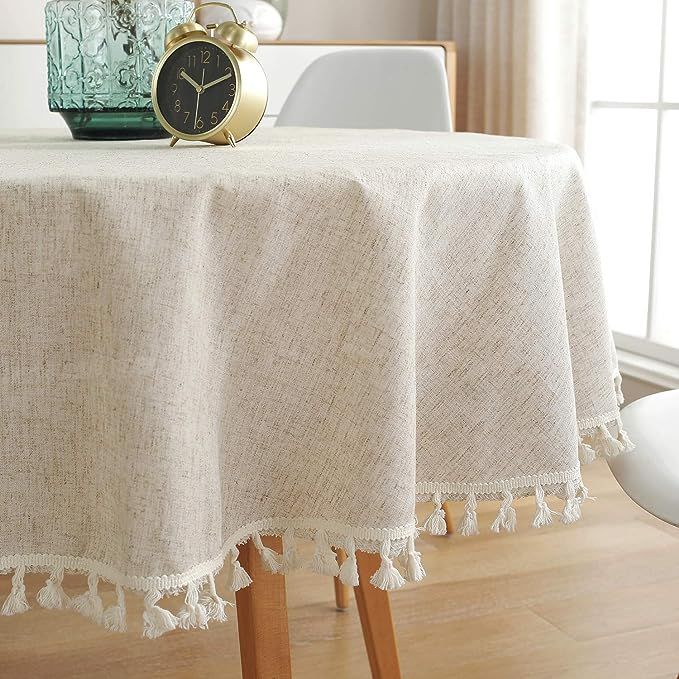 ColorBird Solid Color Tassel Tablecloth Cotton Linen Dust-Proof Shrink-Proof Table Cover for Kitc... | Amazon (US)