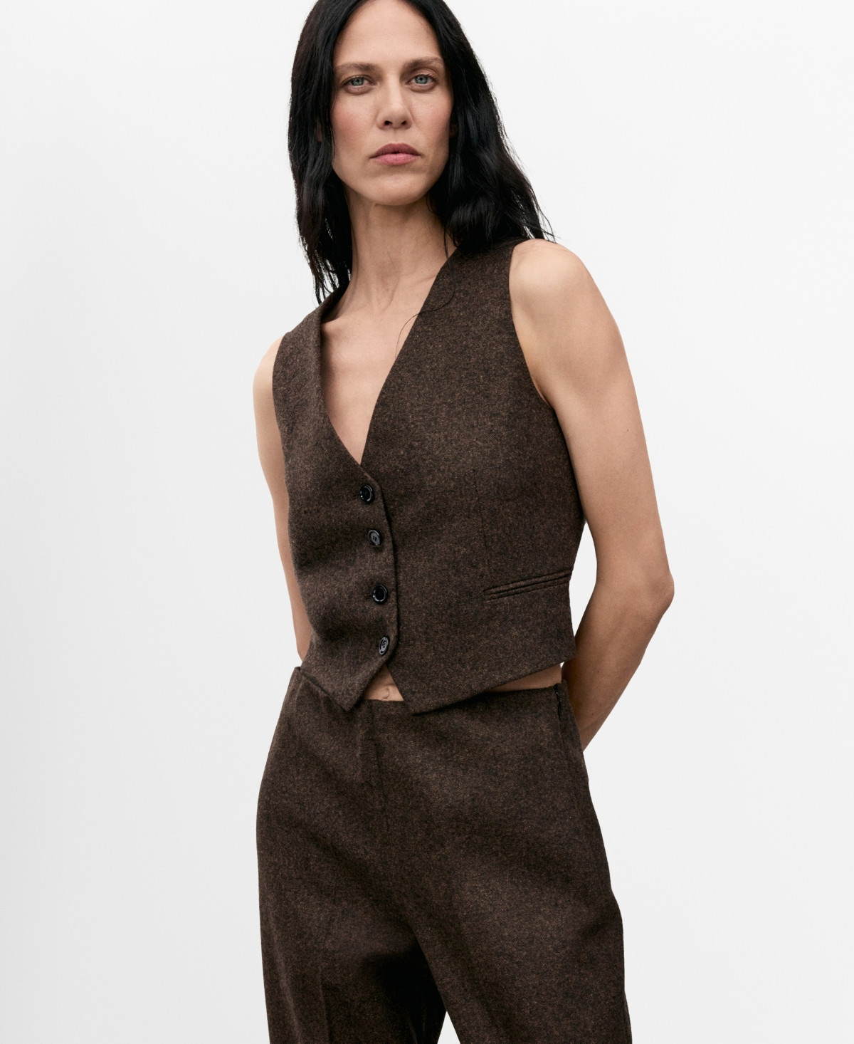 Mango Women's Speckled Wool Waistcoat - Brown | Macy's