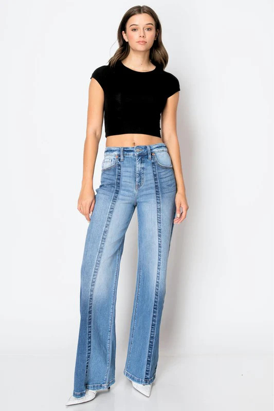 TUMMY CONTROL 90'S VINTAGE HIGH RISE WIDE JEANS | MEDIUM STONE WASH / 1 | Casual Chic Boutique