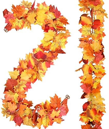 Palmatte 2 Pack Fall Garland Maple Leaf Decoration 5.8Ft/Piece Corlorful Hanging Vine Garland Artifi | Amazon (US)