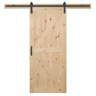 36 in. x 84 in. 1 Panel K-Bar Knotty Pine Wood Interior Sliding Barn Door Slab with Hardware Kit | The Home Depot