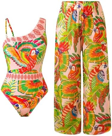 Women’s One Piece Swimsuit with Cover Up Set, One Shoulder Two Piece Bathing Suits with Wrap Sk... | Amazon (US)