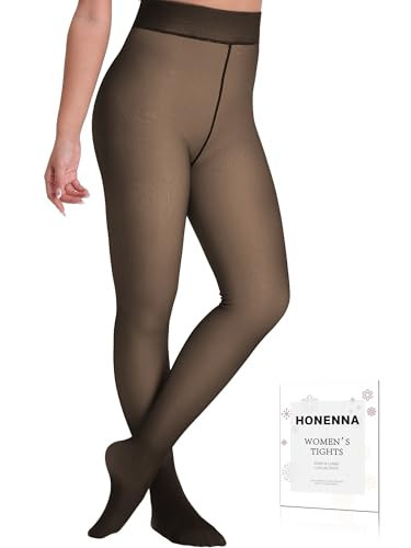 HONENNA 5 Skin Colors Fake Translucent Fleece Lined Tights, Winter Thermal Pantyhose for Women under Dress, medias térmicas, Black S-M | Amazon (US)
