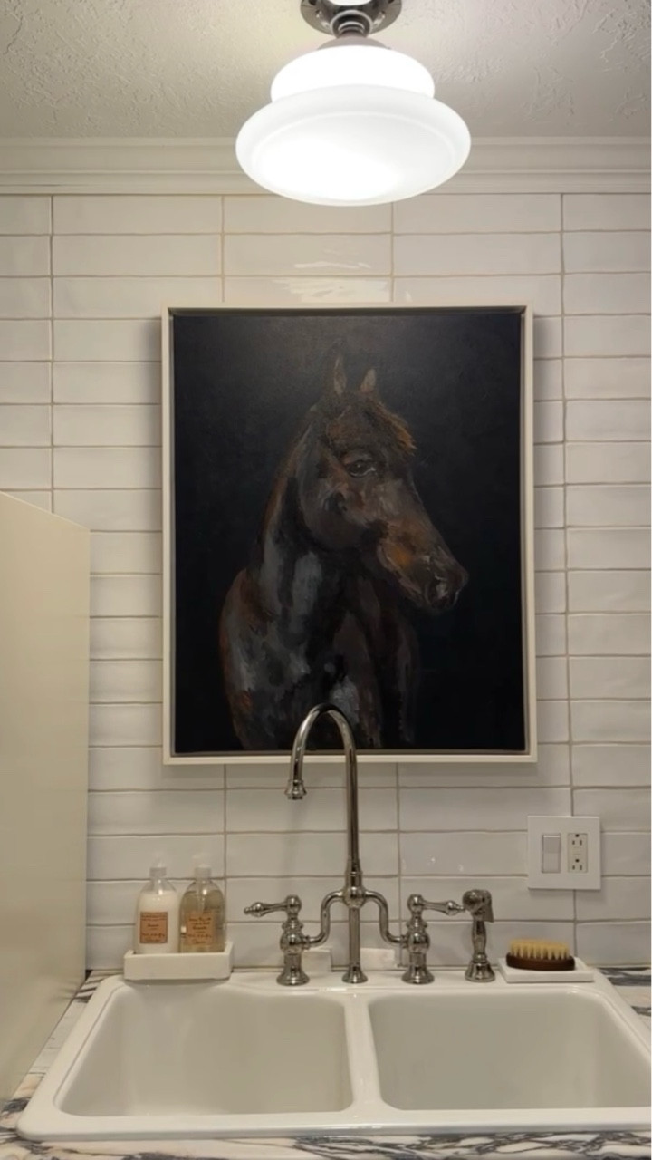 The Petersburg semi flush mount light fixture above the sink at our basement bar…￼

#LTKHome