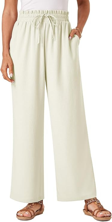 Womens Palazzo Pants Wide Leg High Waist Flowy 2025 Casual Summer Linen Beach Loose Comfy Boho Pa... | Amazon (US)