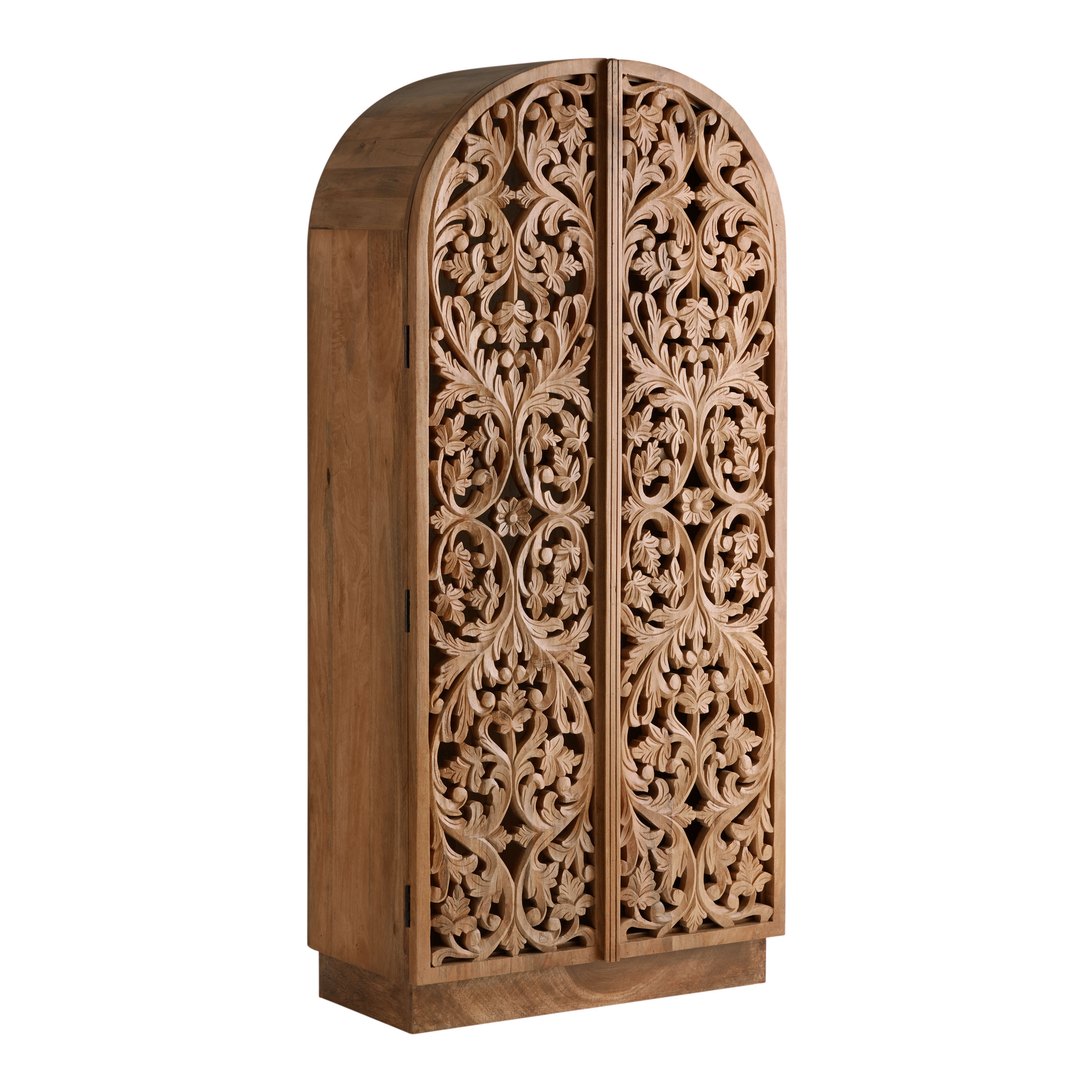 CRAFT Avni Arched Natural Carved Wood Floral Storage Cabinet - World Market | World Market