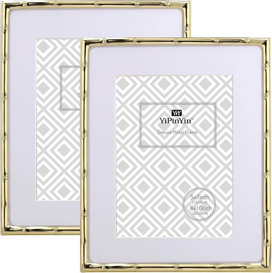 8x10'' Bamboo Detail Gold Metal Picture Frame with Acid Free Mat for 5 X7'' Set of 2, Elegant Nar... | Amazon (US)
