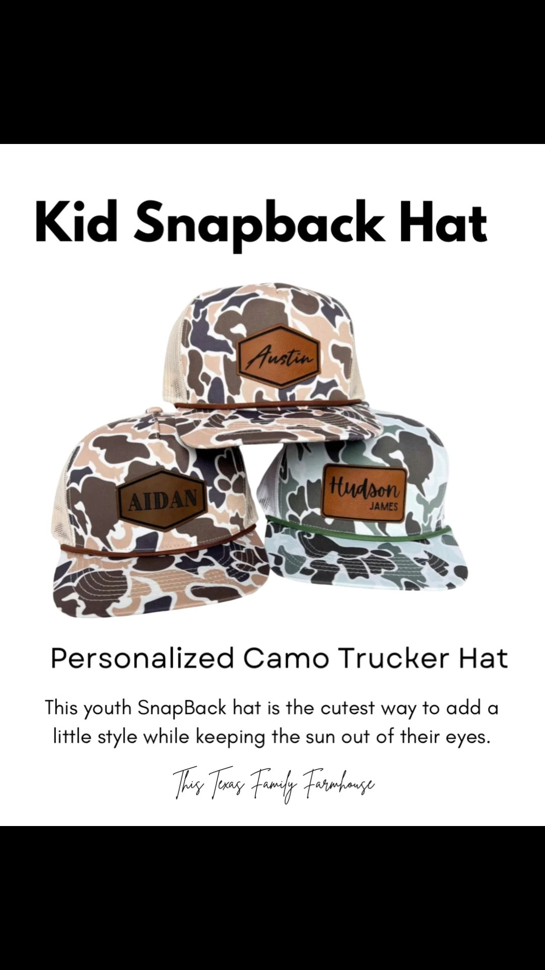 These are so cute! Ordering these for my toddler son and 7 year old. These will make cute Easter gifts that they can actually use for summer and throughout the year. 

Boy gifts | trucker hat | snapback hat | camo hat | toddler style | boy style | camo style | kid style | Easter basket | Easter gifts | boy birthday 

#LTKKids #LTKSwim #LTKFamily