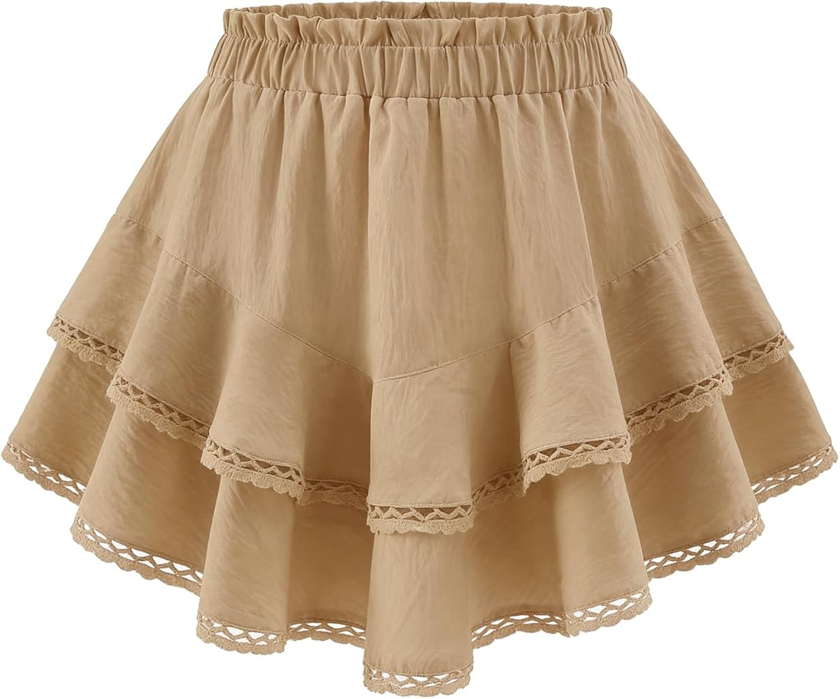 Flowy Shorts for Women Boho Ruffle Skorts High Waist Casual Tiered Mini Skirt Lace Summer Golf Te... | Amazon (US)