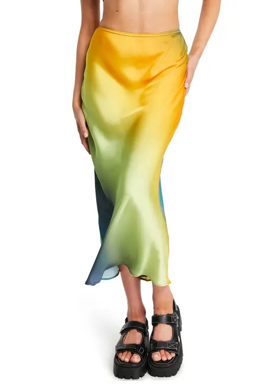 Topshop Gradient Satin Midi Skirt in Multi at Nordstrom, Size 2 Us | Nordstrom