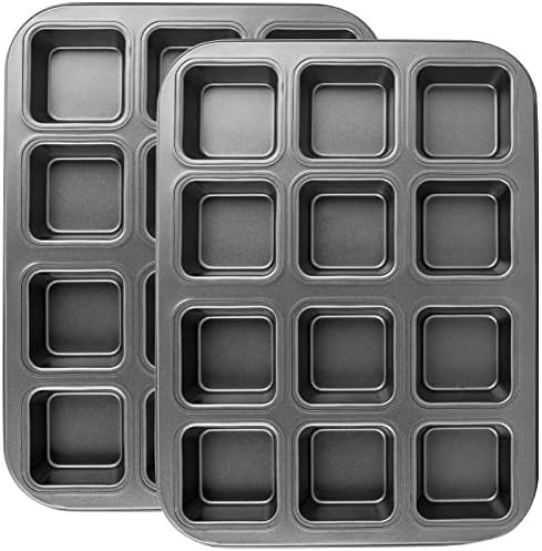 Beasea Brownie Baking Pan, 2 Set 12 Square Cavity Mini Cake Non Stick Carbon Steel Muffin Bakewar... | Amazon (US)