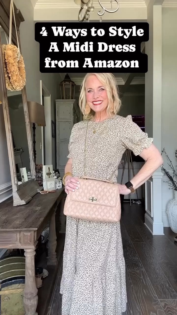 Styling a midi dress doesn't have to be complicated or expensive. Dress it up or down with minimal changes that can make a big impact.
1. ﻿﻿﻿I added this quilted crossbody for a classic and chic look.
2. ﻿﻿﻿I added a faux suede moto jacket to bring it into the fall with an edgier vibe.
3. ﻿﻿﻿I tied a casual, oversized denim button down with sneakers for a casual vacation vibe.
4. ﻿﻿﻿I wore that same denim shirt over the dress and tied it at the waist. I added a classic tote bag for a great weekend vibe.

As a reminder, I’m 53, 5’8, 140 lbs and in a medium in everything  

#LTKmidsize #LTKsalealert #LTKover40
