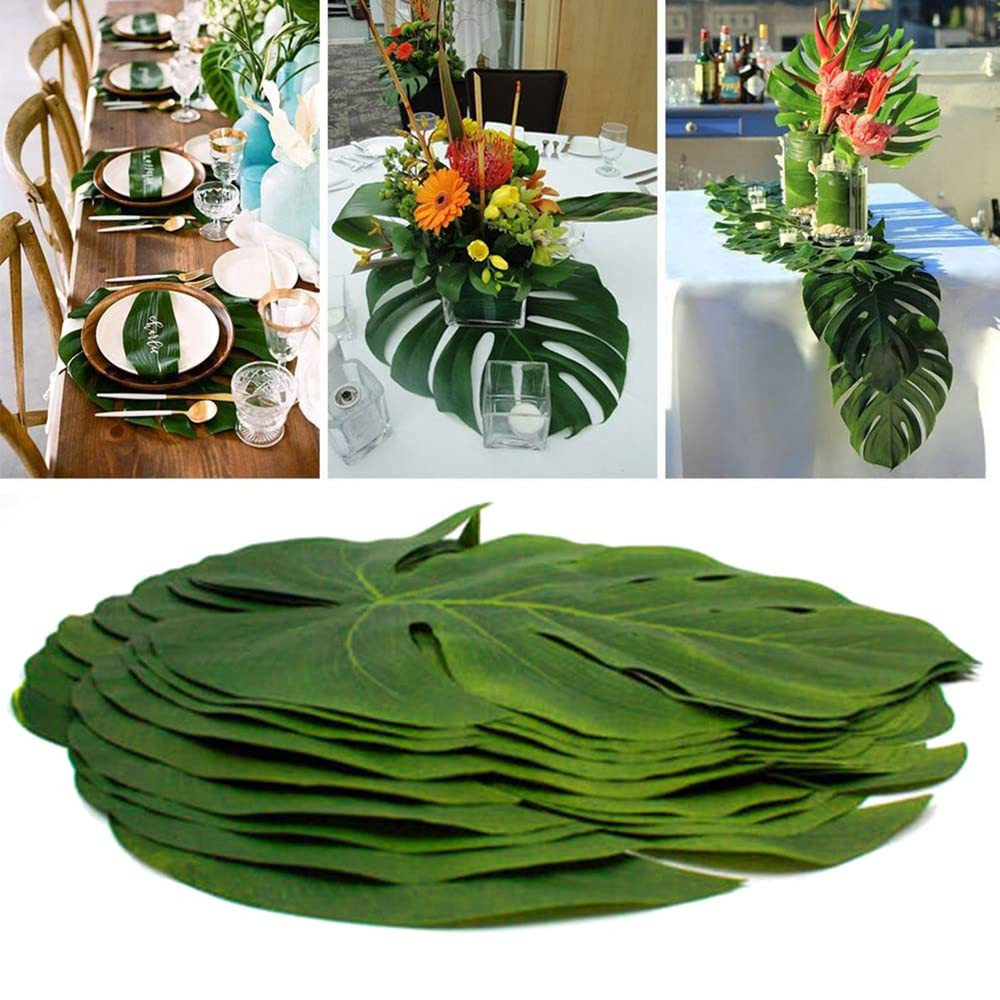 12 Pcs Tropical Leaves Party Decoration Artificial Palm Leaf, Faux Tropical Green Leaves for Part... | Amazon (US)