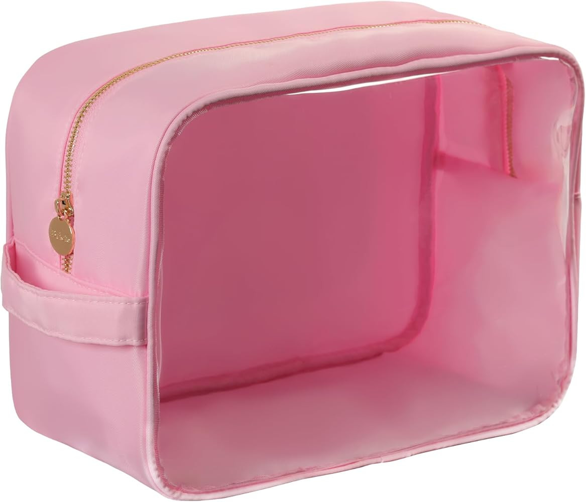 Extra Large Preppy Transparent Makeup Pouch Women Travel Clear TPU and Nylon Cosmetic Pouch (Extr... | Amazon (US)