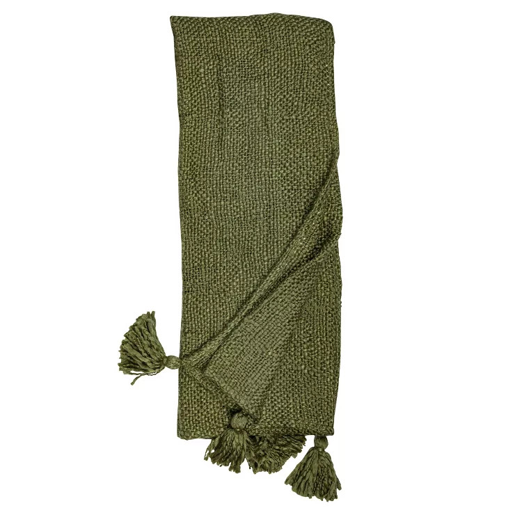 Green Corner Tassel Hand Woven Acrylic Throw - Foreside Home & Garden | Target