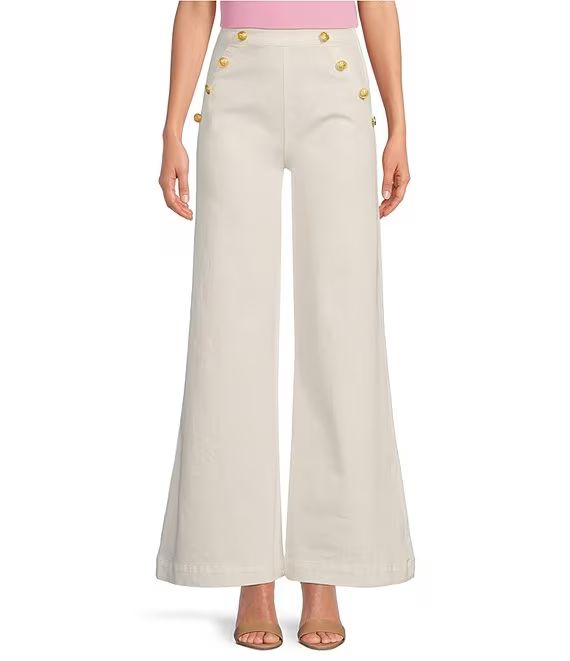 High Rise Wide Leg Gold Button Coordinating Sailor Jeans | Dillard's