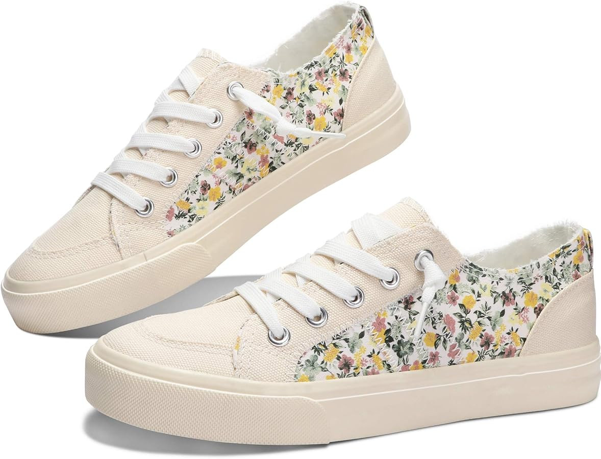 Obtaom Women's Play Fashion Sneaker White Color Washed and Leopard Canvas Slip on Shoes | Amazon (US)