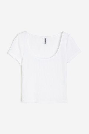 H&M+ Pointelle Jersey Top - White - Ladies | H&M US | H&M (US + CA)