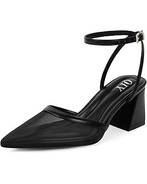 Closed Toe Heels for Women Ankle Strap Pointed Toe Slingback Chunky Low Heels Womens Pumps Weddin... | Amazon (US)