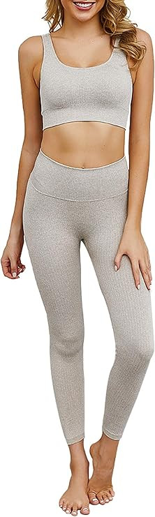 OLCHEE Women's 2 Piece Tracksuit Workout Outfits - Seamless High Waist Leggings and Stretch Sport... | Amazon (US)
