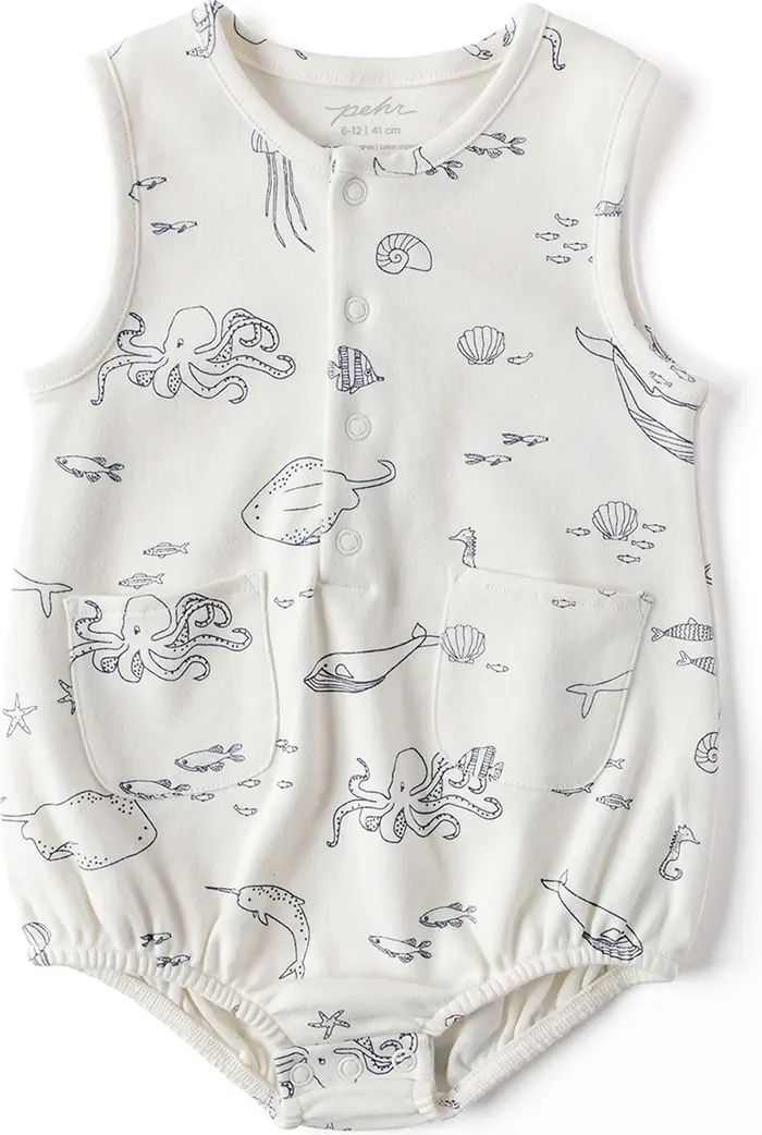 Life Aquatic Print Organic Cotton Romper | Nordstrom